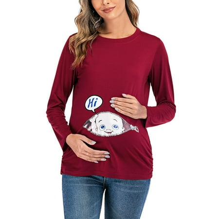 

Juebong Maternity Tops Clearance Cotton Round Neck Long Sleeve Solid Color Maternity Baby Print Clothe Top