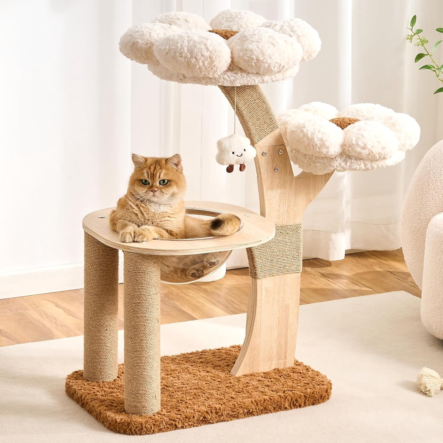 Flower Cat Tree 36 Inch Wood Design Scratching Post Space Capsule