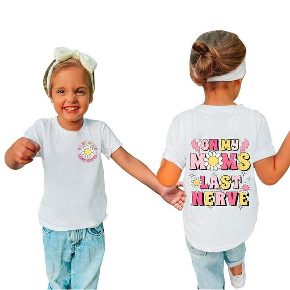 Odeerbi Kids Boys Girls Summer Cartoon Print Shirt Toddler Baby Comfortable Solid Color Top Print Short Sleeve Cotton T-shirt White 7-8 Years