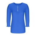 thumbnail image 6 of Gmluru Women Blouses Ladies' Solid-Colored Button-Down T-Shirt with 3/4 Length Sleeves Round Neck /Shirt Plus Size Basic Tops Blue S-2XL, 6 of 8