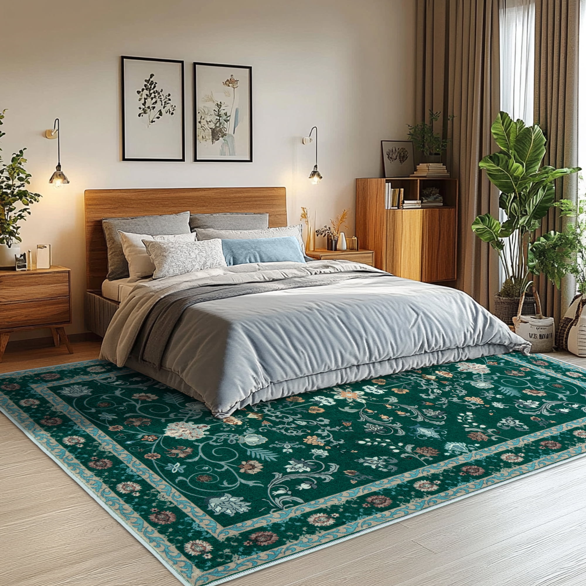 ZENELESS Washable Large Area Rugs for Living Room, 8x10 Non-slip Carpet for Dining Room,Modern Accent Rug for Bedroom, Dark Green