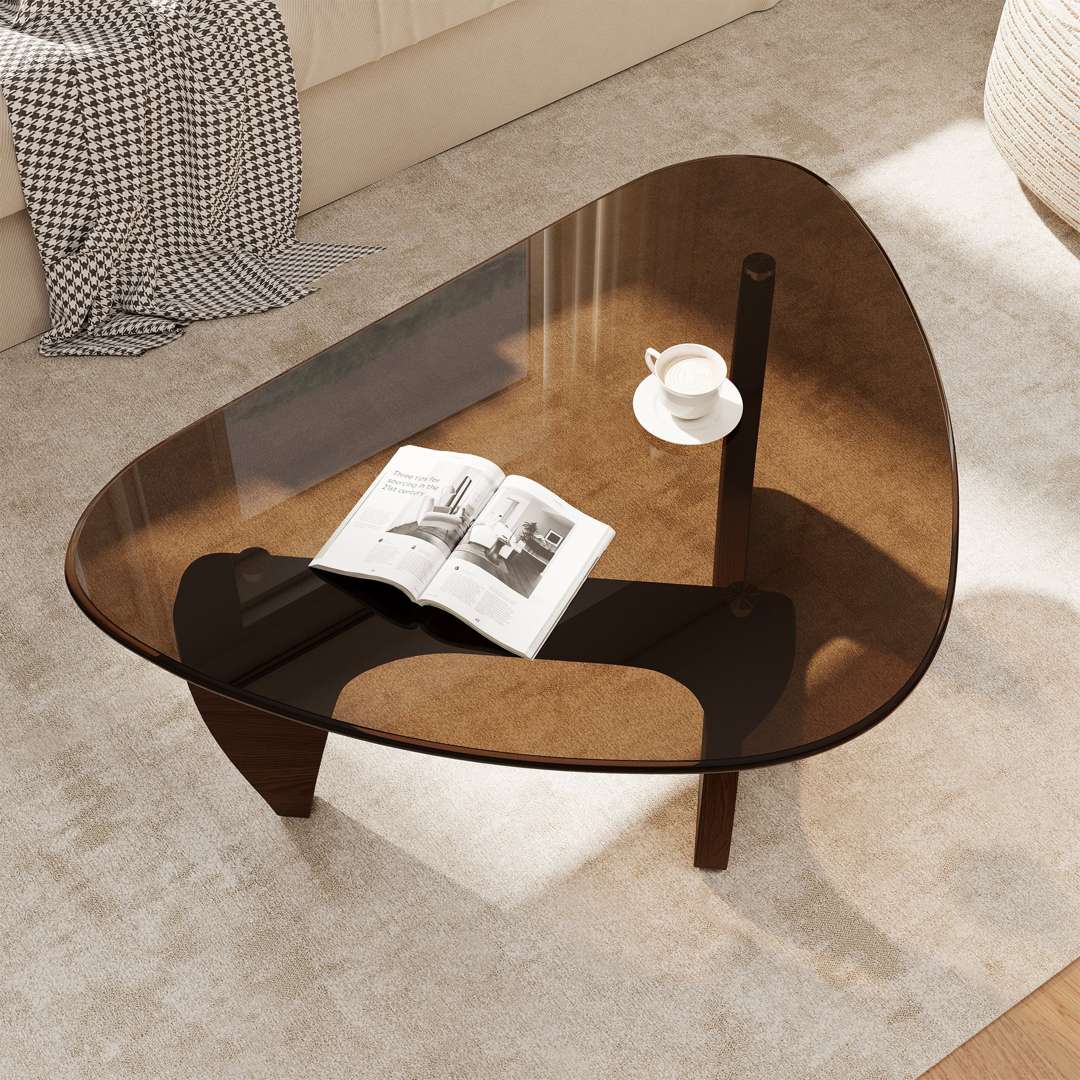 Daluvenix Modern Glass Coffee Table for Living Room, Mid Century Coffee Table, Triangle Small Coffee Tables, Suitable for Bedroom Living Room Reception Office Tables