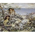 thumbnail image 2 of Hornel, Edward Atkinson 31x26 Gold Ornate Wood Framed with Double Matting Museum Art Print Titled - Two Girls Among Blossom, Brighouse Bay, 2 of 4