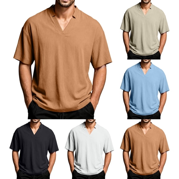 Fengqque Mens T Shirts Short Sleeve V Neck Shirt Basic Summer Solid Color Plus Size Beach Tee Tops White XL(XL)