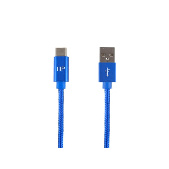 Monoprice Nylon Braided USB C to USB A 2.0 Cable - 6 Feet - Blue | Type C, Fast Charging, Compatible With Samsung Galaxy S10/ Note 8, LG V20 and More - Palette Series