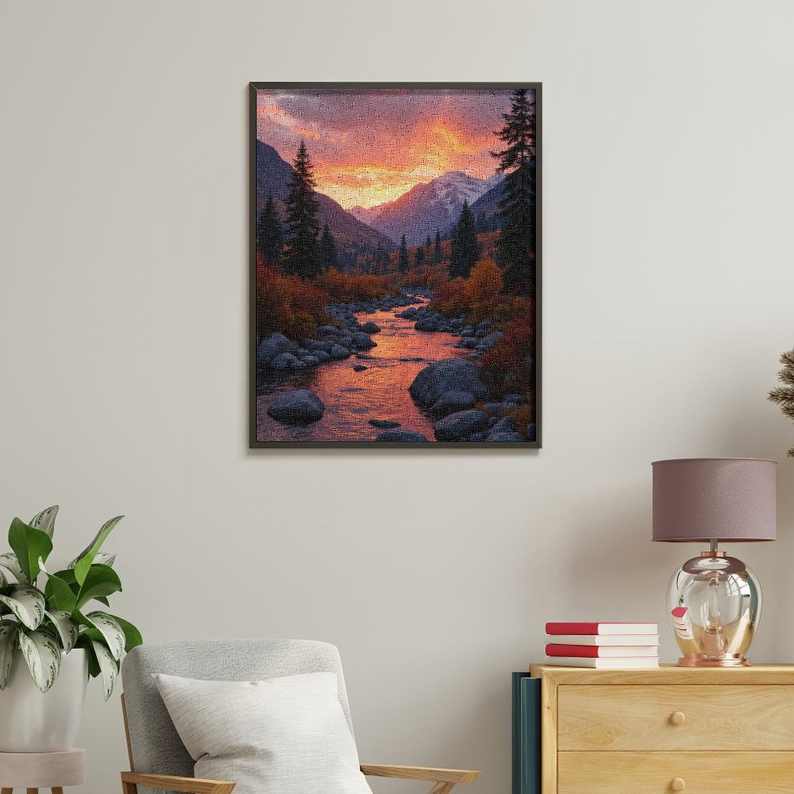 Paint By Numbers Kit for Adults Beginner - Sunset Mountain River Autumn Scene DIY Canvas Painting Kits for Adults, Frameless Paint By Number for Adults for Home Wall Decor 16x20 Inch