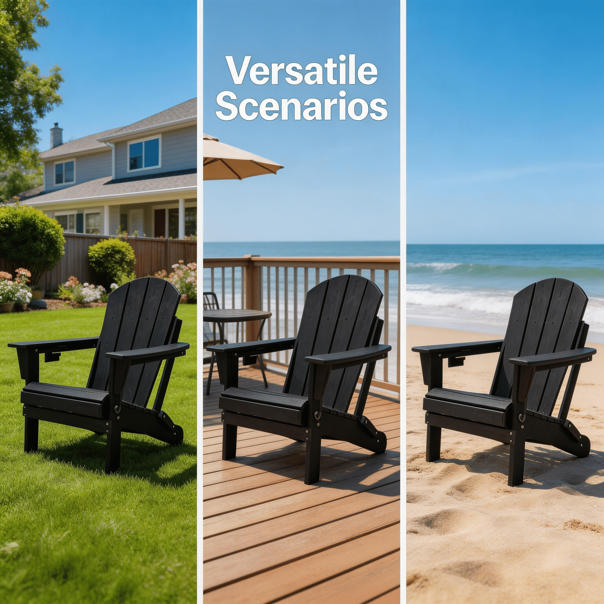 Folding Adirondack Chairs, Patio Chairs, Lawn Chairs, Outdoor Chair, Adirondack Chair Plastic, Fire Pit, Weather Resistant with Cup Holder for Deck, Backyard, Garden(Black)