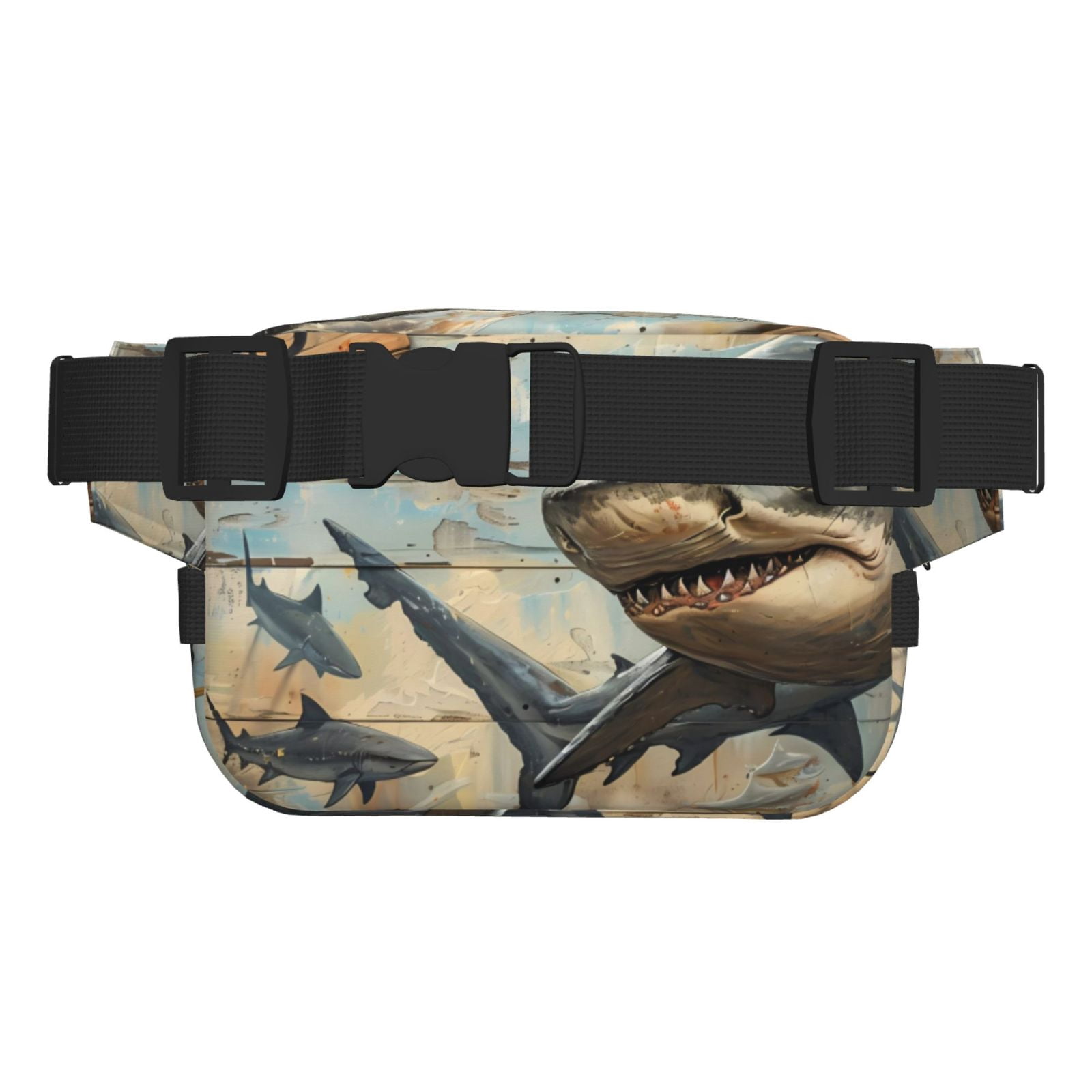 Picia Wood Grain Shark Print Square Double-Layer Waist Bag Mini Adjustable Waist Belt Bag Exercise Running Travel Hiking