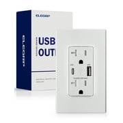 ELEGRP USB Outlets Receptacles, USB C Wall Outlet Supports 20W Power Delivery for iPhone/Samsung Galaxy/iPad Pro, 20 Amp Outlet with USB C Ports, Wall Plate included, UL Listed