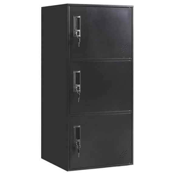 NBBNHH 3 Door Metal Locker Cabinet with Lock, Stackable Storage Organizer - Office, Home, Gym, School - Black