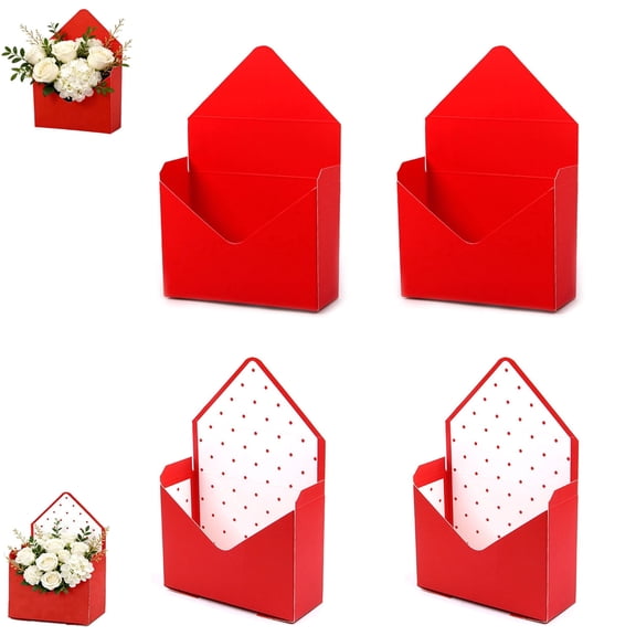Valentine Envelope Boxes, Valentine Envelope Gift Box, Flower Wrapping Paper, Valentines Day Flower Bouquet Package Gift Folding Paper Boxes for Wedding Birthday Party Decoration (4Pcs*Red-Mix)