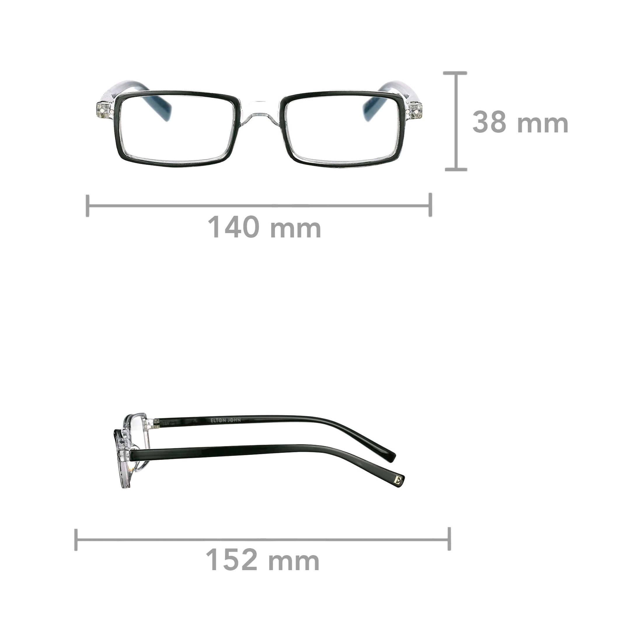 Elton John Pop Specs Reading Glasses - Black/Crystal Bullet 1.50, Rectangle Frame