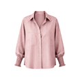thumbnail image 3 of Women's Striped Button Up Shirts with Smocked Long Sleeve Lapel Collar Loose Fit Dressy Casual Trendy Blouses (XL, Pink), 3 of 6