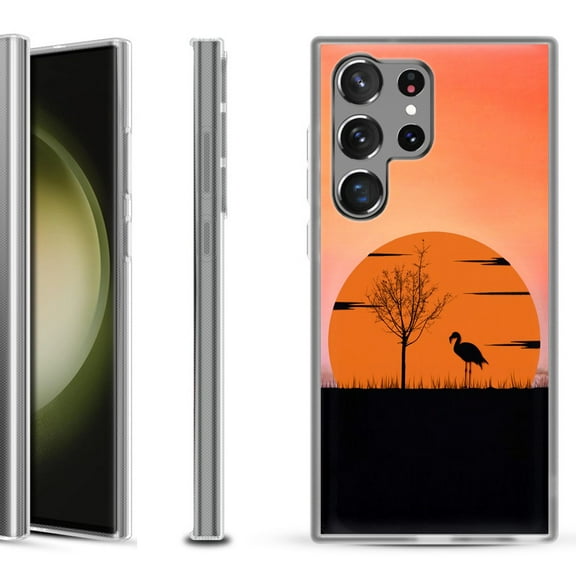 Shockproof Gel Phone Case for Samsung Galaxy S23 Ultra 5G, by OneToughShield ® - Sunset Flamingo