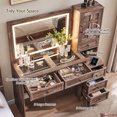 thumbnail image 7 of wow97e Farmhouse Vanity Desk with Touch Screen LED Mirror, Makeup Vanity Desk with Charging Station, 6 Drawers, Glass Top, Rustic Wood Dressing Table for Bedroom, 7 of 7