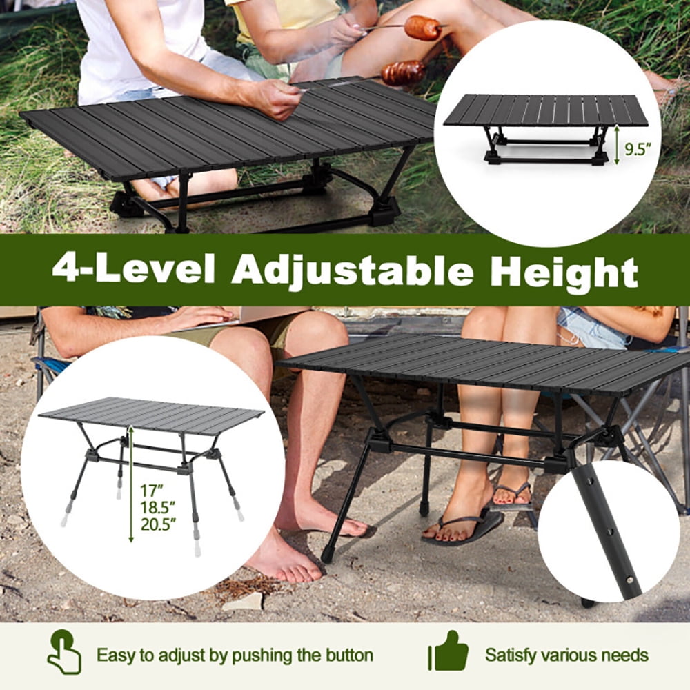 Aimee Lii Folding Heavy-Duty Aluminum Camping Table with Carrying Bag, Foldable Table for Camping and BBQ, Black