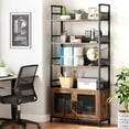 thumbnail image 2 of Bookshelf with Doors, 71" Tall Bookcase with 4 Tiers Open Storage Shelf, Farmhouse Display Rack Cabinet Bookshelf for Bedroom, Living Room, Home Office, 2 of 7