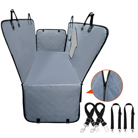 FURRYFECTION Fully Equipped with Windows Dog Seat Cover for Back Seat,100% Waterproof & Scratch-resistant & Sturdy Pet Seat for Cars Trucks, and SUVs(Grey,S,58"×54")