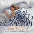 thumbnail image 4 of 3 Piece Blue White Duvet Cover Set Full Size,Microfiber Comforter/Quilt Cover with Corner Ties and 2 Pillowcases,Abstract Grey Chrysanthemum Flower Floral All Season Soft Bedding with Zipper Closure, 4 of 8