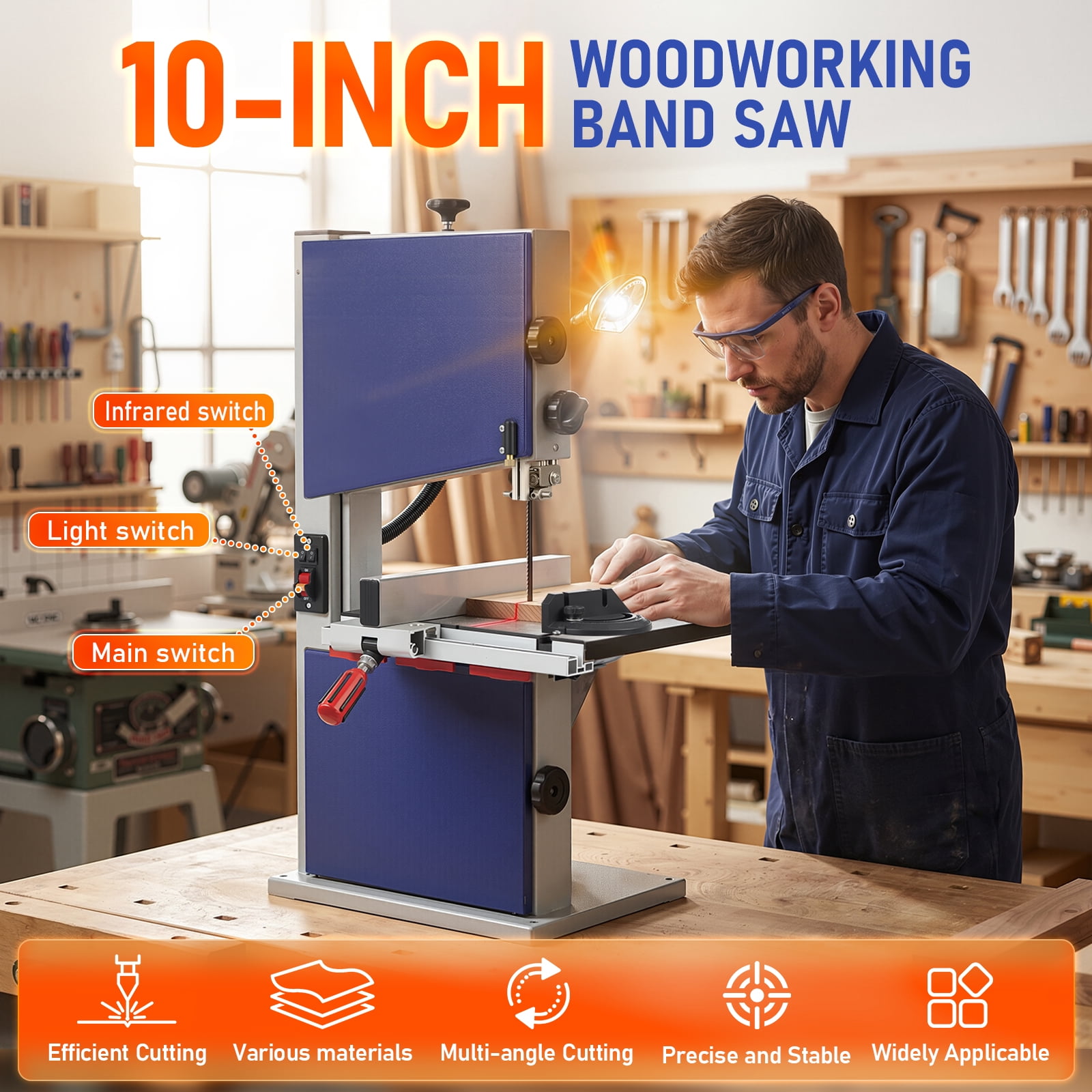 Hemoton Bench Band Saw for Woodworking with Adjustable Tilt and Double Sided Fence