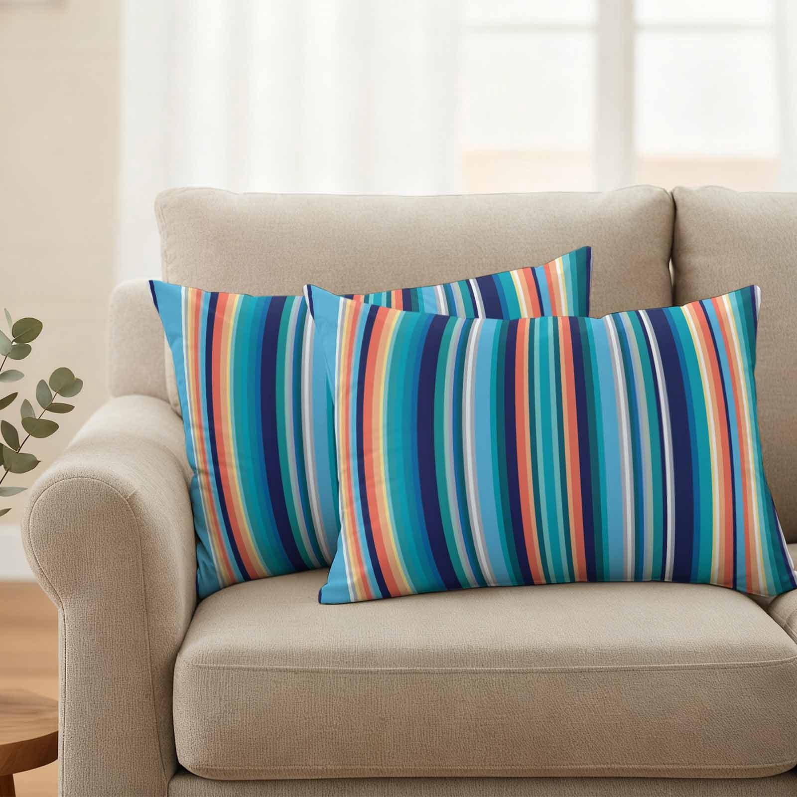 Mexican Style Outdoor Waterproof Throw Pillow Covers 20x12 Set of 2, Colorful Mexico Stripes Light Blue Decorative Pillowcases Cushion Pillowcase for Couch Sofa Patio Outside Pillow Protector