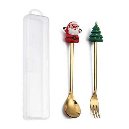 

ZIOKOK 4PCS6PCS Christmas Gift Cutlery Spoon Fork Set Elk Tree Dessert Spoon Fruit Fork