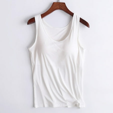 Tank Tops for Women with Built in Bra Yoga Sports Camisole With Chest Pad No Steel Rings Bottom Underwear Vest White S