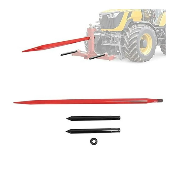 49" Hay Bale Spear 3000 lbs W/Stabilizers Pair Fit for Skid Steer Tractors Loaders Hay Bale Forks Tractor Attachment Quick Attach Spears 3PCS Red Steel