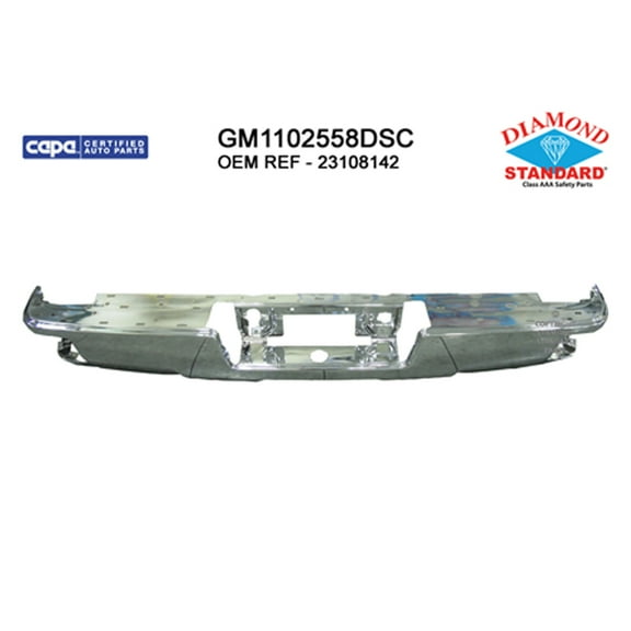 REAR STEP BUMPER BAR; CHROME; FOR USE WITH CORNER STEP; WITHOUT PARK  ASSIST SENSOR HOLES; MADE OF HIGH STRENGTH STEEL; [GM]