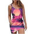 thumbnail image 2 of Ovzne Robes de Plage pour Femmes Robe de Mode d'Été pour Femmes avec Poches Décontractée Col Rond Sans Manches Imprimé Robes de Plage Boho Robe Mini Robes Liquidation, 2 of 7