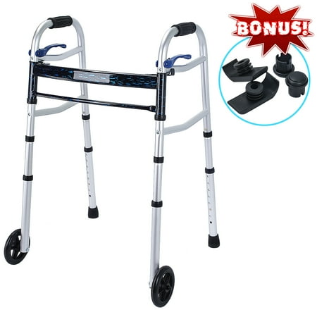 Walker Leg Caddy - Health Line Compact Trigger Release 350 lbs Folding Walker with 5