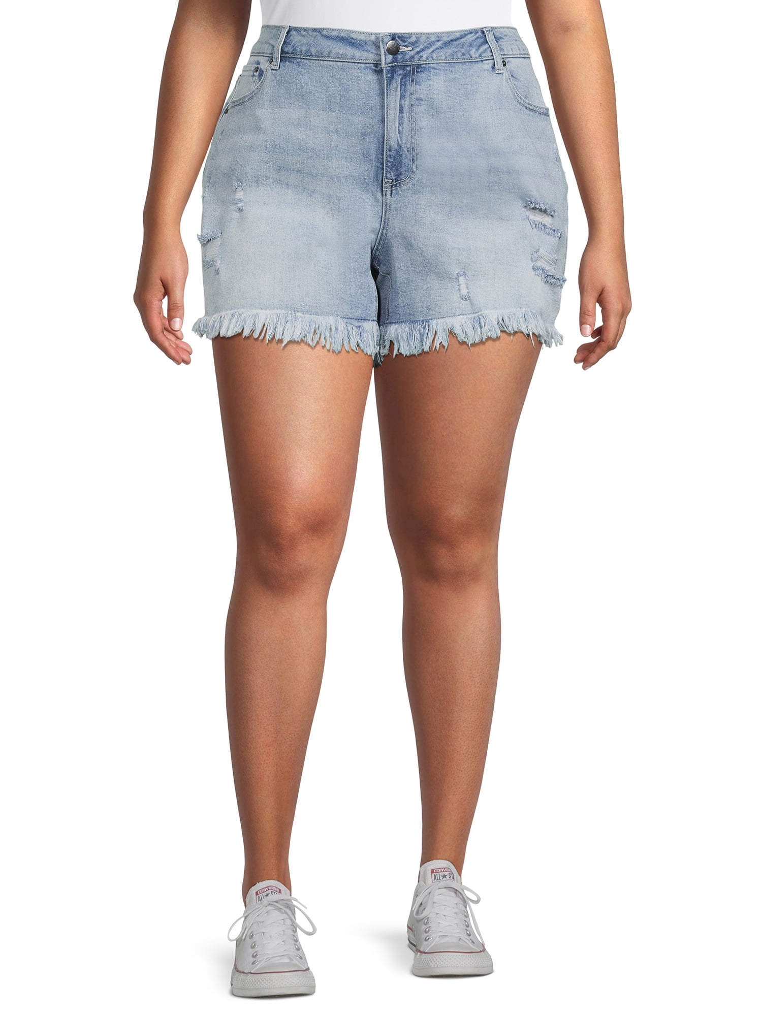 Alivia Ford Women's Plus Size Destructed Fray Hem 5' Jean Shorts