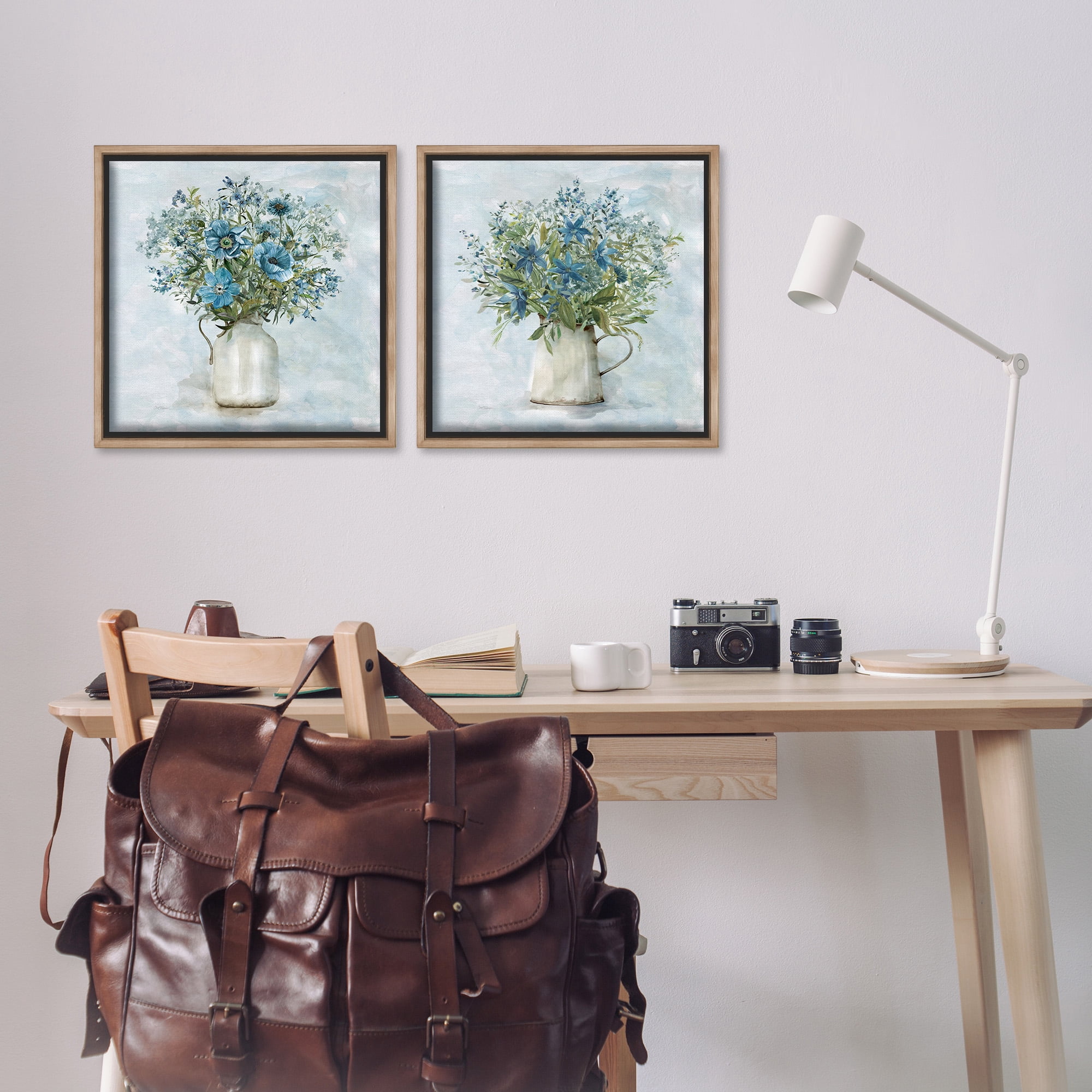 Stupell Industries Country Mixed Floral Bouquets Botanical & Floral Painting Brown Floater Framed Canvas Art Print Wall Art, 18 x 18, Set of 2