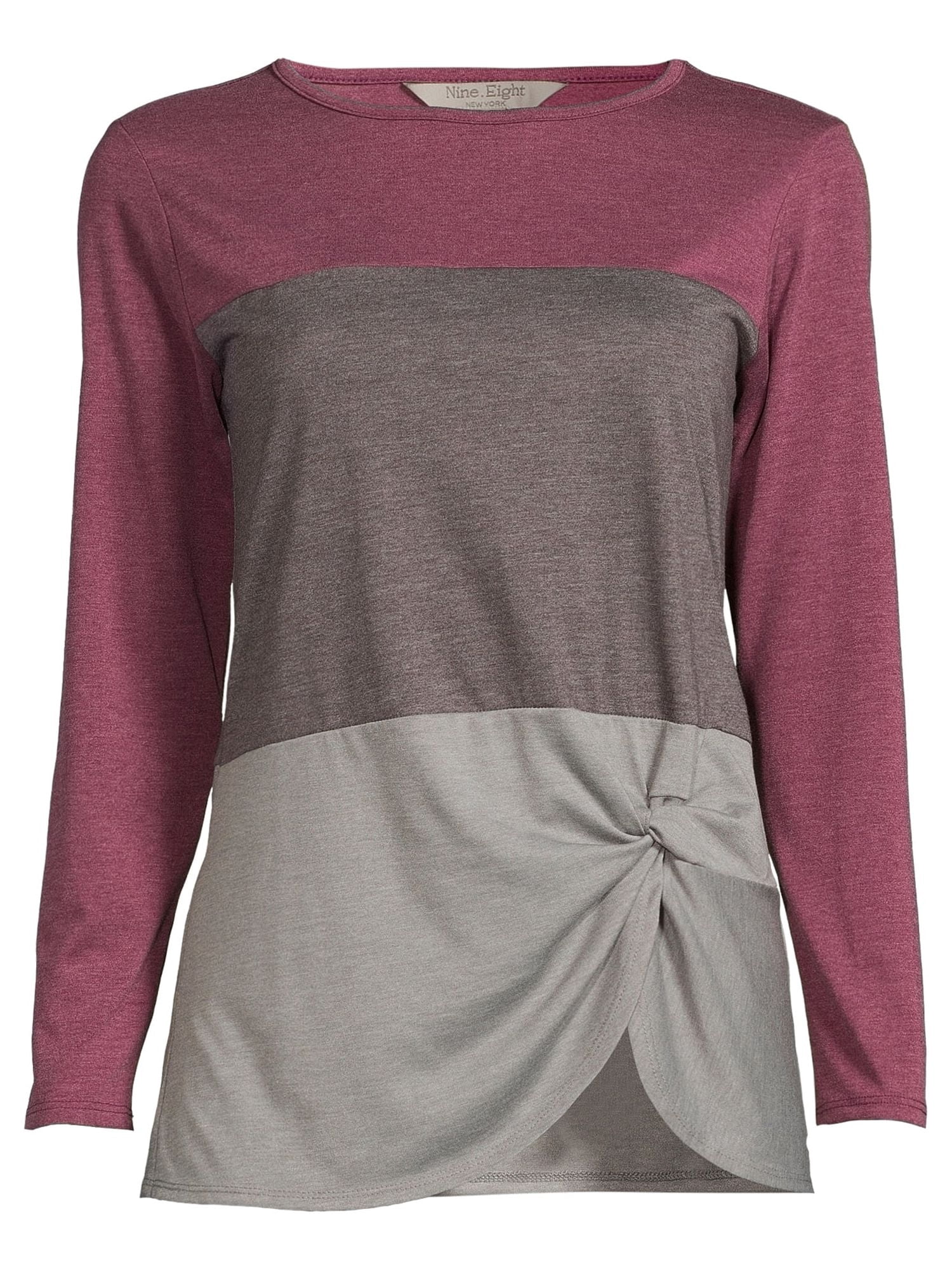 Nine.Eight Women’s Twist Knot Pullover Top with Long Sleeves
