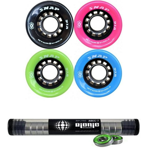 Atom Snap Indoor Outdoor Skate Wheels with Bionic Bearings 8mm Full Set of 8 - Black