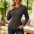 thumbnail image 2 of Arlun Women's Elegant Knit Sweaters Crew Neck Long Sleeve Pullover Top Trendy Stretch Tapered Waist Flared Hem Tunic Tops Coffee M, 2 of 4