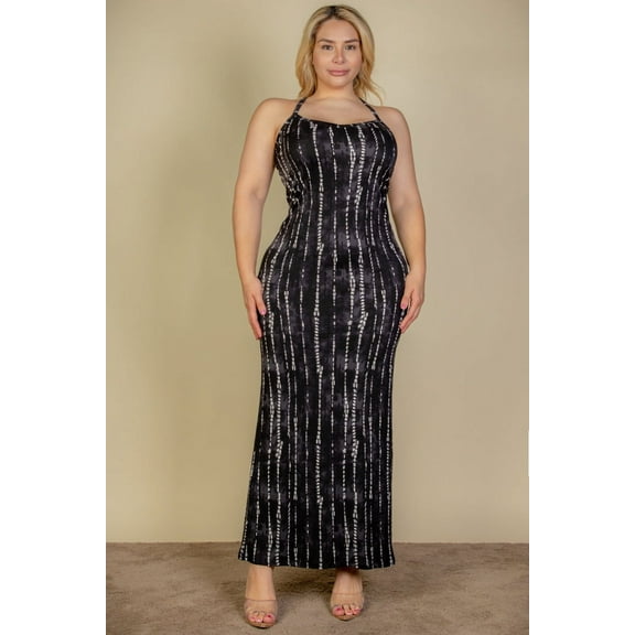 Tie Dye Printed Cami Bodycon Maxi Dress for Plus Sizes