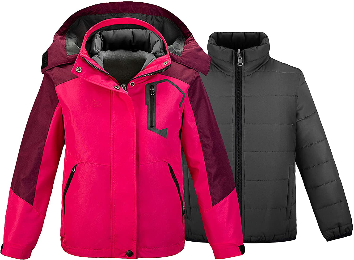 Girl's Waterproof Ski Jacket,Warm Winter Snow Coat,Hooded Fleece Outwear,Windproof RainCoat 