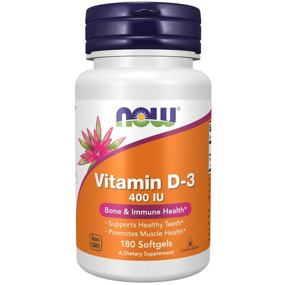 NOW Supplements, Vitamin D-3 400 IU, Strong Bones*, Structural Support*, 180 Softgels