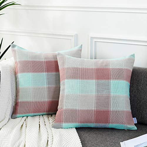 AmHoo Pack of 2 Farmhouse Stripe Check Throw Pillow Covers Set Case Cotton Linen Decorative Pillowcases Cushion Cover for Couch Bench Sofa 12x20Inch Yellow Beige
