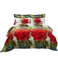 thumbnail image 2 of Rosa roja y plumas de pavo real Funda nórdica Juego de cama Reina o Rey de diseño, 2 of 5