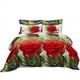 thumbnail image 2 of Rosa roja y plumas de pavo real Funda nórdica Juego de cama Reina o Rey de diseño, 2 of 5