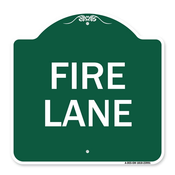 SignMission A-DES-GW-1818-23991 18 x 18 in. Designer Series Sign - Fire Lane Supplementary, Green & White