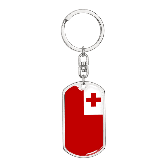 Tonga Flag Swivel Keychain Dog Tag Stainless Steel or 18k Gold