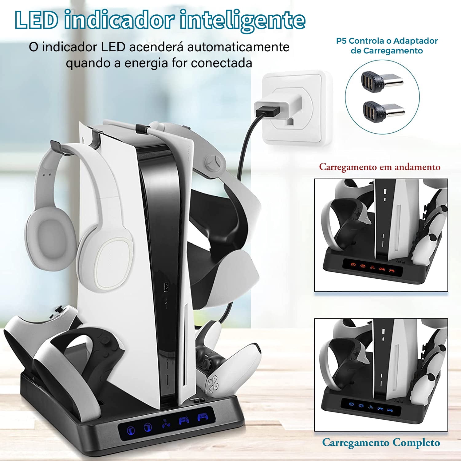 Charging Stand for PS5 & PSVR2, Vertical Stand with Cooling Fan Game Controller Wireless Charging Station, VR2 Headset Base Accessories-Black