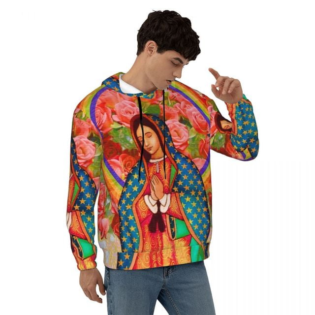 Guadalupe Virgin Mary Loose Hoodies Men Floral Print Casual Pullover Hoodie Winter Custom DIY Hooded Sweatshirts Plus Size 4XL LDG Walmart