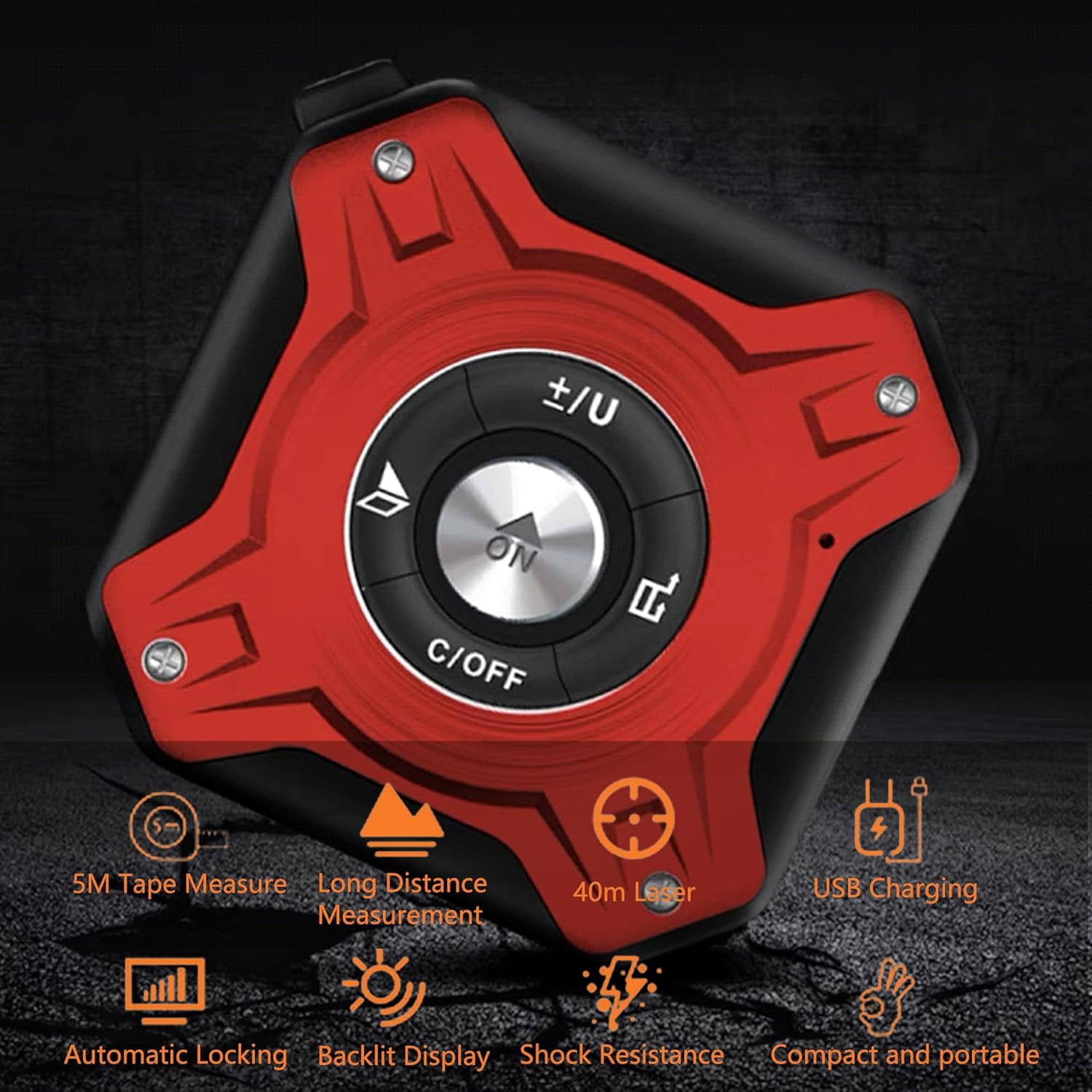 Digital Laser Tape Measure: 3-in-1 Digital Tape Measure with Laser Level, 131Ft/40m Infrared Laser Measuring Tape with Digital Display, 16ft/5m Rechargeable Electronic Tape Measure (Red)