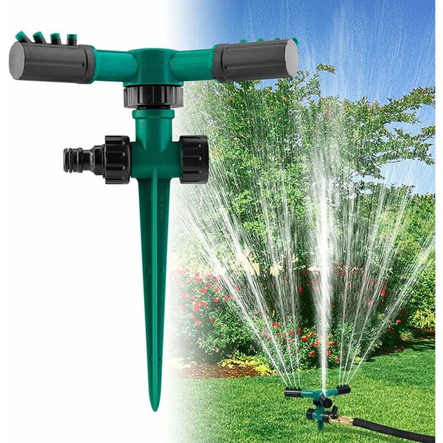Aspersor circular verde Aspersor de césped Aspersor de jardín Riego uniforme Aspersor giratorio de 360 ° Aspersor de 3 brazos Sistema de riego por aspersión de césped JAMW Sencillez