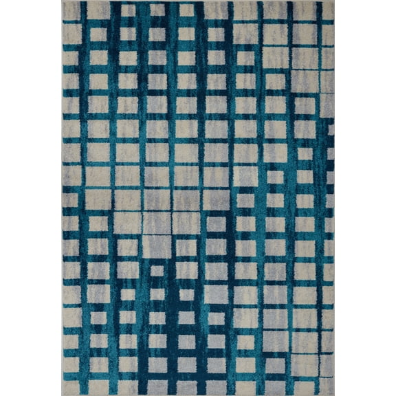 Ladole Rugs Stylish Contemporary Elegant Smooth Boston Collection Carpet Area Rug in Geometric Pattern in Blue Beige, 3x5(2'7" x 4'11", 80cm x 150cm)