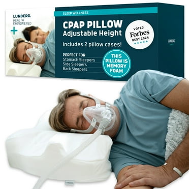 Lunderg CPAP Pillow for Side Sleepers - Includes 2 Pillowcases - Adjustable Memory Foam Pillow for Sleeping on Your Side, Back & Stomach - Reduce Air Leaks & Mask Pressure for a Better Sleep